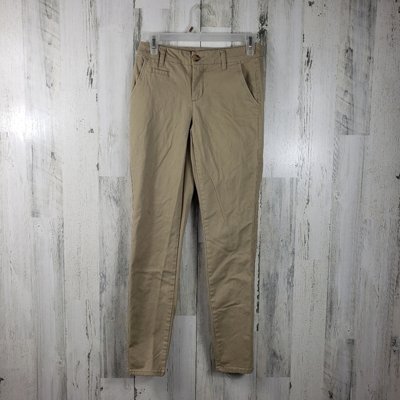 Aeropostale skinny dark tan khakis uniform pants women's size 0 - Picture 11 of 11
